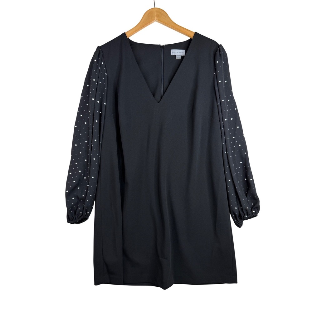 New Marc New York V-neck Long Embellished Sleeve Sheath Dress size 18 Black